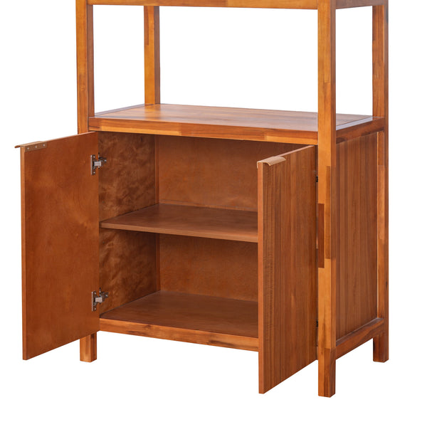 Modern Tall Storage Bookcase Cabinet With 2 Open Shelves & Double Doors