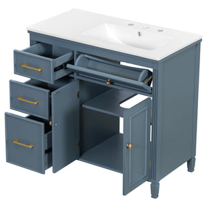 Bathroom Vanity With Sink, 1 Tip Out Drawer, 3 Side Drawers, Adjustable Shelf