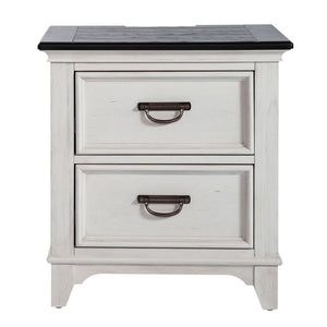 Allyson Park - 2 Drawer Nightstand With Charging Station - Wirebrushed White / Charcoal