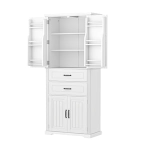 Storage Cabinet With Adjustable Shelves, 2 Drawers, Doors