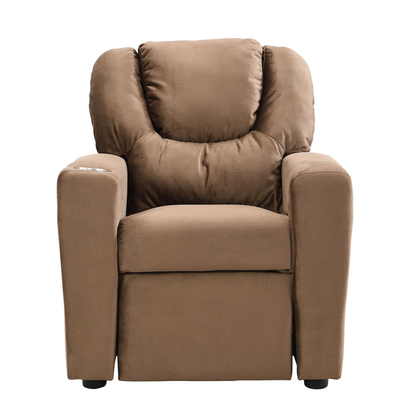 Kids Recliner Chair, Kids Upholstered Couch With One Cup Holder, Toddlers Recliner With Headrest And Footrest - Brown