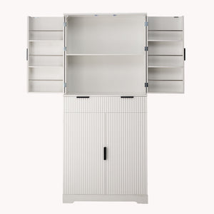Fluted Kitchen Pantry Cabinet With 3 Keyboard Drawers & 6 Adjustable Door Shelves