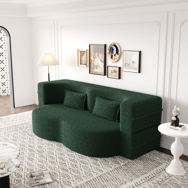 Modern Floor Sofa, With 2 Pillows, Convertible Teddy Fabric Foam Filled Bed