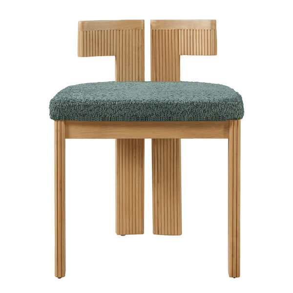 5 Piece Indoor Dining Set With Fluted Table Upholstered Chairs - Green / Natural