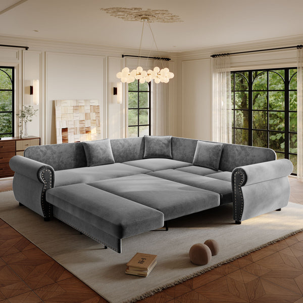 L-Shaped Sofa Couch With Pull-Out Bed