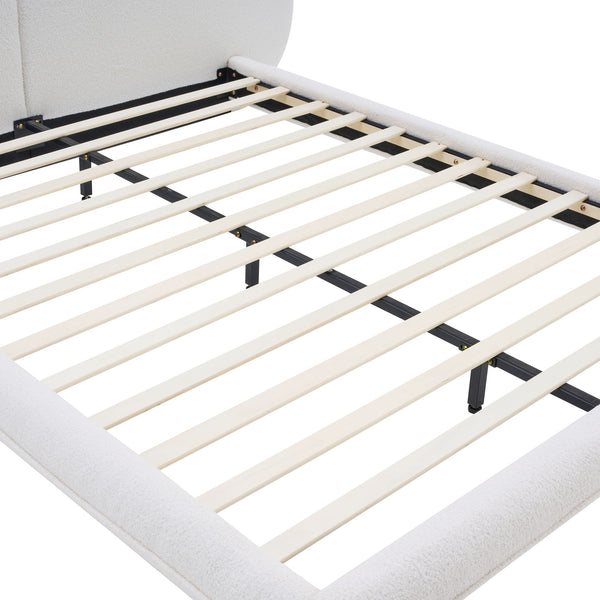 Queen Size Upholstered Platform Bed Frame With Split Headboard - White