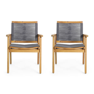 5 Piece Outdoor Dining Set With Table And Arm Chairs - Dark Gray / Light Teak / Teak