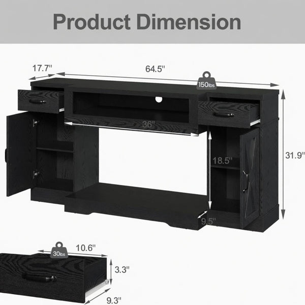 TV Stand With Adjustable Shelves & Double Doors