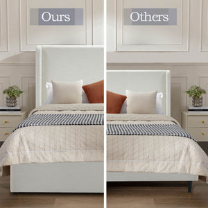 Caron - King Size Upholstered Wingback Bed With High Headboard - Ivory