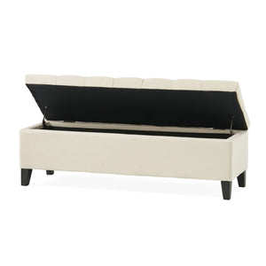 Button Tufted Diamond Stitch Storage Ottoman - Beige