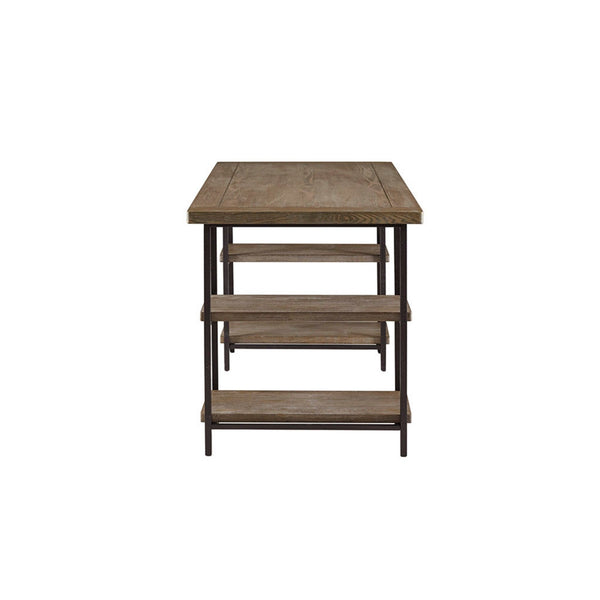 Industrial Style Metal Frame Accent Desk With Side Shelving - Gray