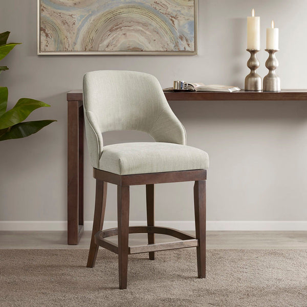 Counter Stool With Swivel Seat, Upholstery And Solid Wood Legs - Cream