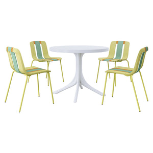 4 Piece Set Of Color Block Designed Single Chairs With Round Table - Grain Yellow / Haze Green / Tropical Orange / White