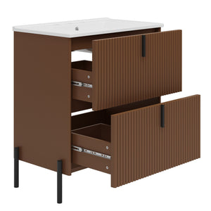 Fluted Bathroom Vanity With Ceramic Sink, Freestanding Design
