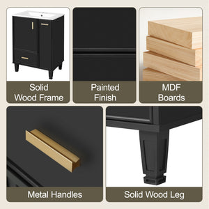 Bathroom Vanity With Sink, Deep Drawer And Pull Out Basket, Rectangular Design - Black