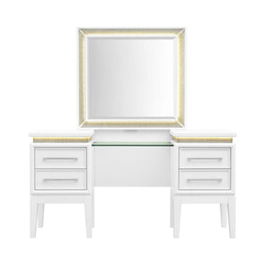 Reflections - Vanity Desk - Pearl White & Rhinestone