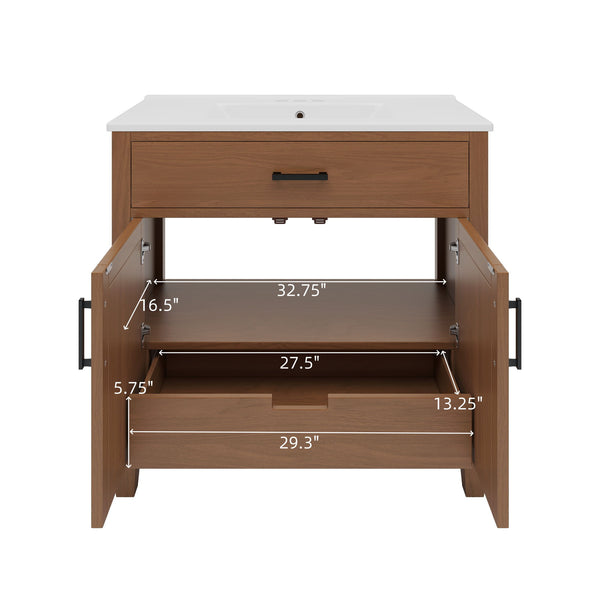 Bathroom Vanity With Ceramic Sink, Modern Free Standing Cabinet With Soft Close Drawers