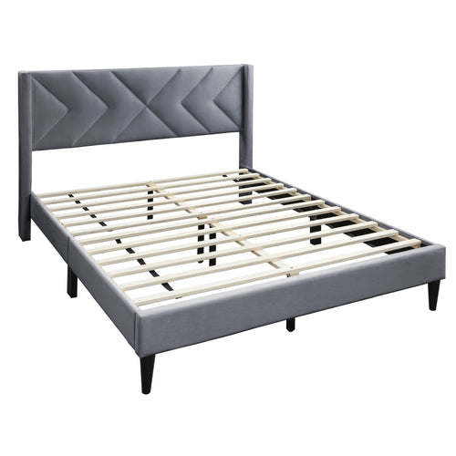 Elegant Bed With Upholstered Headboard, Platform Base