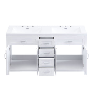 59.1" Minimalist Double Sink Bathroom Vanity With Top, Soft Close Doors & Drawers - White