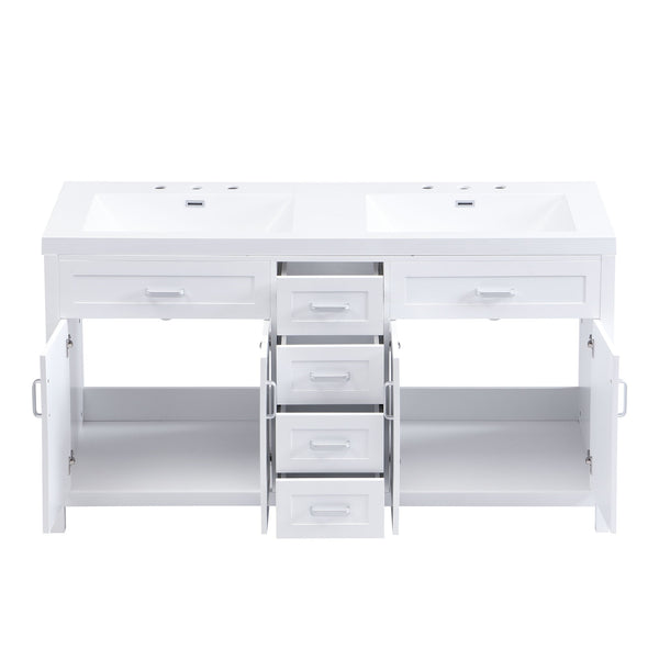 59.1" Minimalist Double Sink Bathroom Vanity With Top, Soft Close Doors & Drawers - White