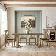 Lindsey Farm - 5 Piece Trestle Table Set - Natural & Brown