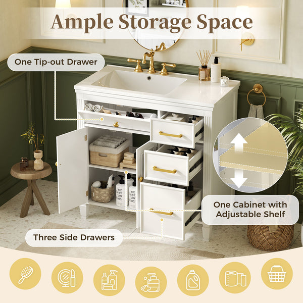 2 Piece Freestanding Bathroom Vanity Set With Sink Top, Reversible Dual Layout