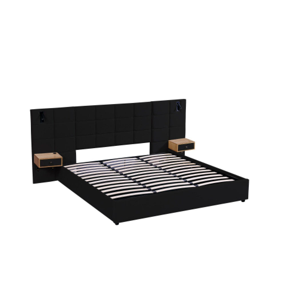 Upholstered Hydraulic Platform Bed With Storage Shelves, Reading Lamps, USB Port