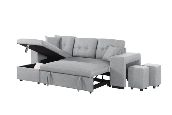 Daniel - Upholstered Reversible Sectional With Pull Out Loveseat - Light Gray