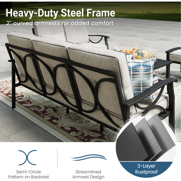 Patio Furniture Set, Coffee Table And Cushions For Backyard