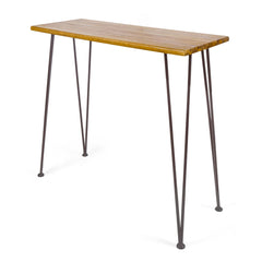 Outdoor Bar Table With Wood Tabletop And Iron Hairpin Legs - Black / Teak