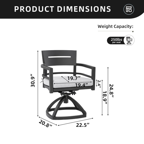 Outdoor Patio Swivel Rocker With Outdoor Grade Sunbrella Fabric Cushions (Set of 2) - Ember Black