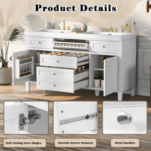 Bathroom Vanity With Double Sink, 3 Drawers, 2 Doors, Adjustable Shelves, Freestanding - White