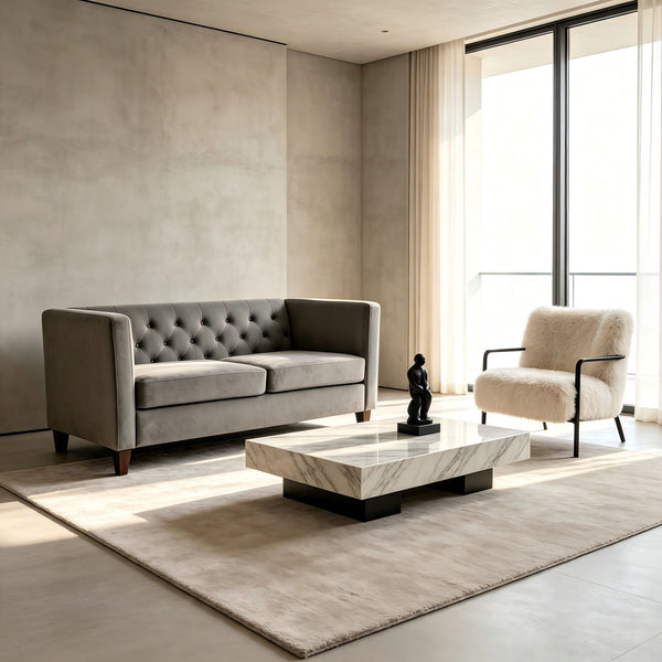 Button Tufted Loveseat, 2 Seater With Square Arm Couch For Living Room