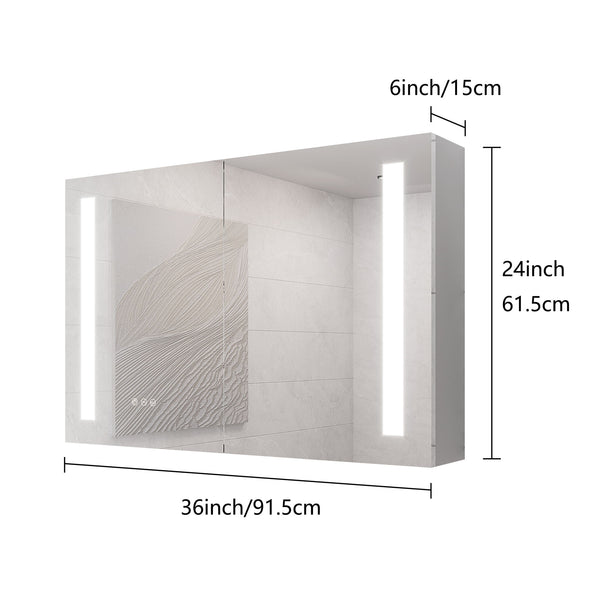 LED Medicine Cabinet With Mirror, Double Door With Defogger, Dimmer, Surface Mount