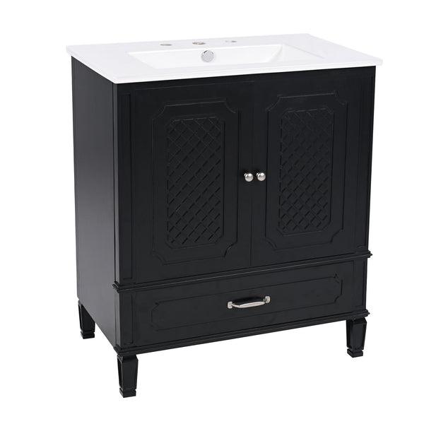 Vintage Style 30" Bathroom Vanity With Sink, Multi Functional Storage, Soft Closing Door - Black