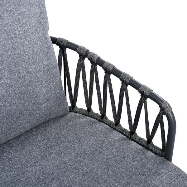 4 Piece Outdoor Patio Furniture Set, Metal Chairs With Woven Rope U Shaped Backrest