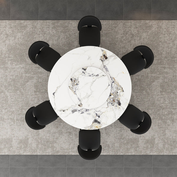 Round Dining Table & 6 Chairs Set - Silver