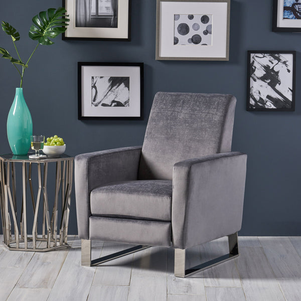 Bolt - Upholstered Recliner Chair With Stainless Steel Base - Gray / Chrome