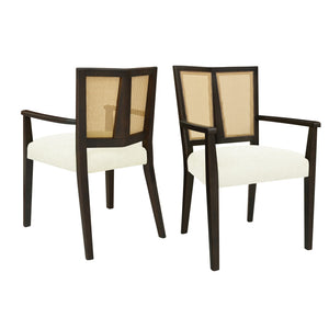 Mid Century Modern Arm Dining Chair Set With Rattan Backrest