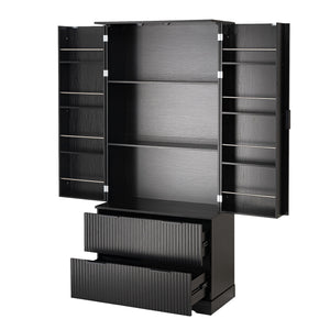 Fluted Kitchen Pantry Cabinet With 2 Large Drawers & 8 Door Spice Rack