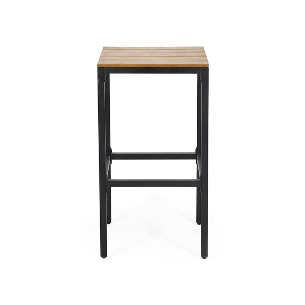 Outdoor Bar Stool With Slat Design And Metal Frame (Set of 2)