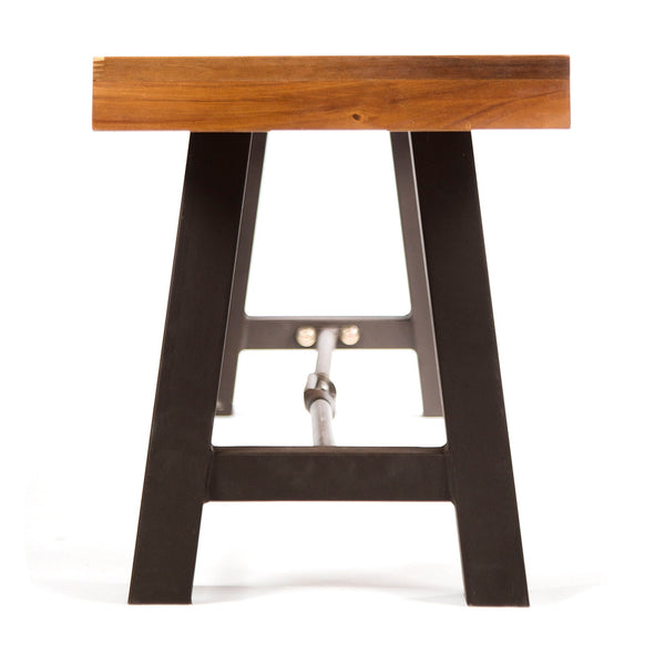 Outdoor Dining Bench, Patio Backless Bench - Teak / Black