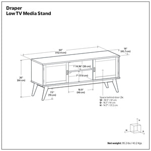 Draper - Handcrafted Mid Century Low TV Media Stand