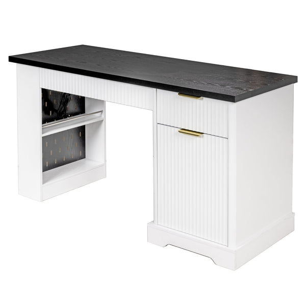 Modern Fluted Office Desk With Storage Cabinet