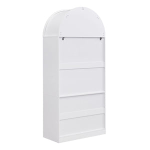 Arched Top Storage Cabinet With Fixed 2 Tier Shelves, 2 Large Drawers