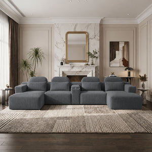 U-Shaped Sectional Sofa With Chaise Lounge And Cup Holders