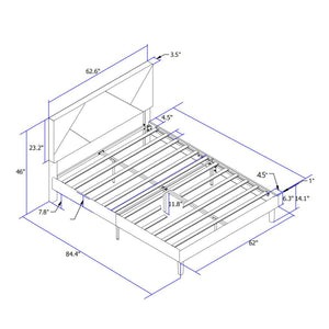 Upholstered Platform Bed Frame With Headboard, Wood Slat Support