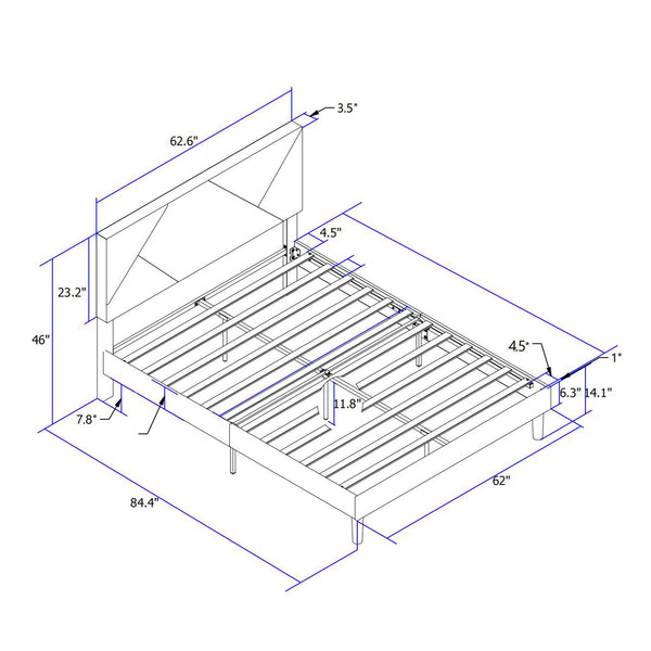 Upholstered Platform Bed Frame With Headboard, Wood Slat Support