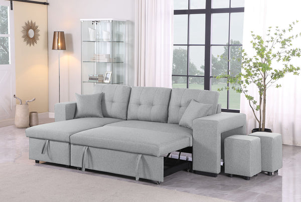Daniel - Upholstered Reversible Sectional With Pull Out Loveseat - Light Gray