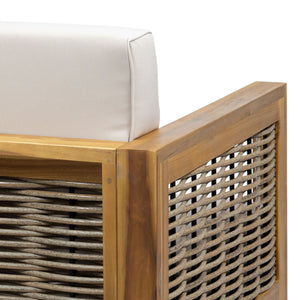 Outdoor 4 Seater Acacia Wood Chat Set With Wicker Accents And Cushions - Teak / Mixed Brown / Beige